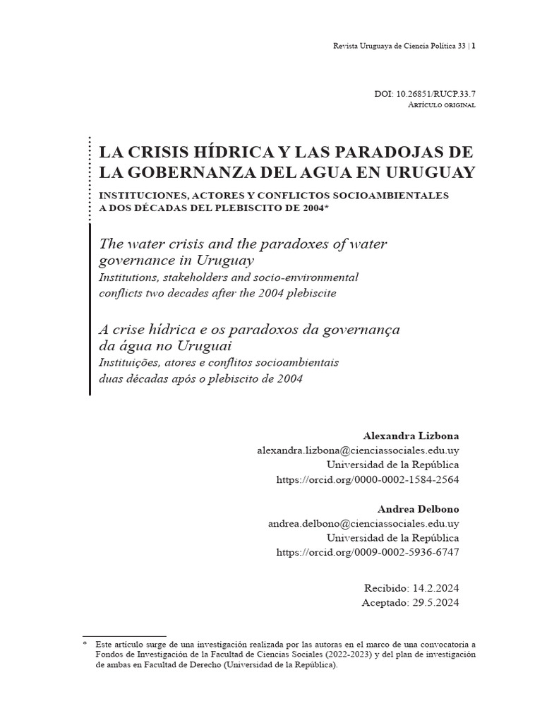 Crisis hídrica y gobernanza en Uruguay | PDF | Uruguay | Agua