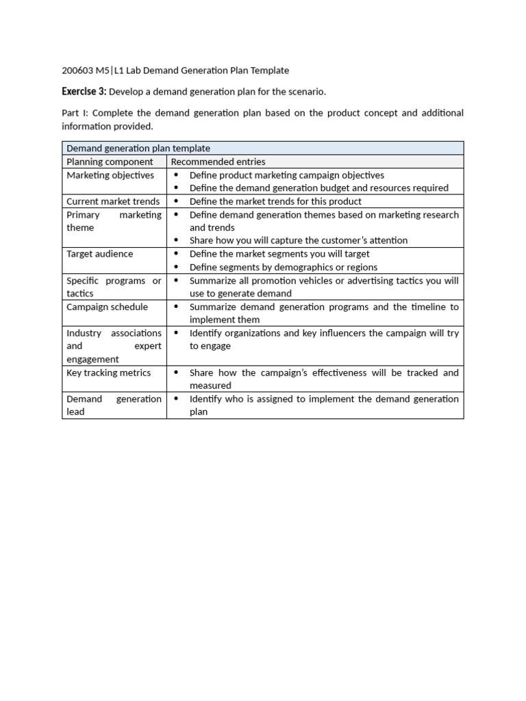 Demand Generation Plan Template | PDF