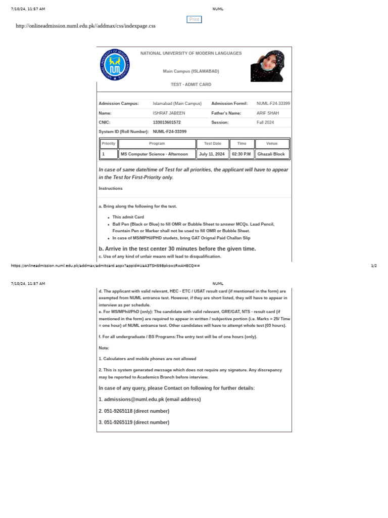 NUML | PDF | Qualifications