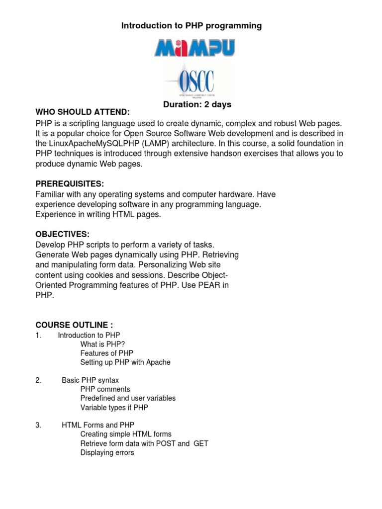 Course Content Intro To PHP Programming | PDF | Php | Array Data Structure