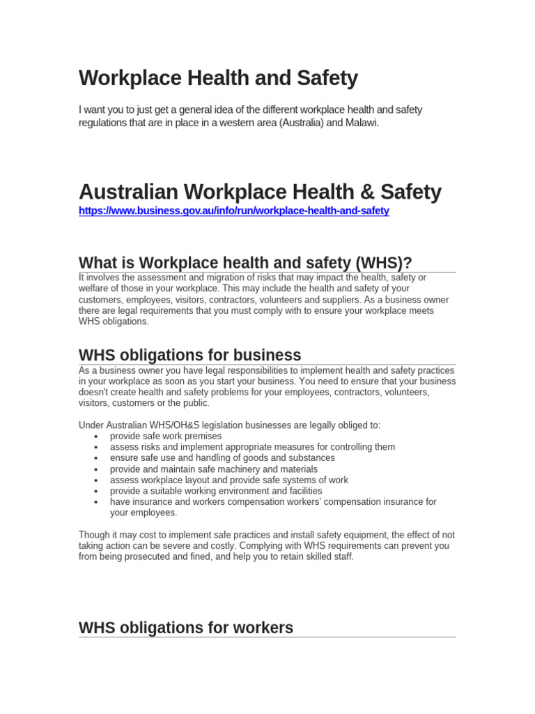 Workplace Health and Safety | PDF | Occupational Safety And Health ...