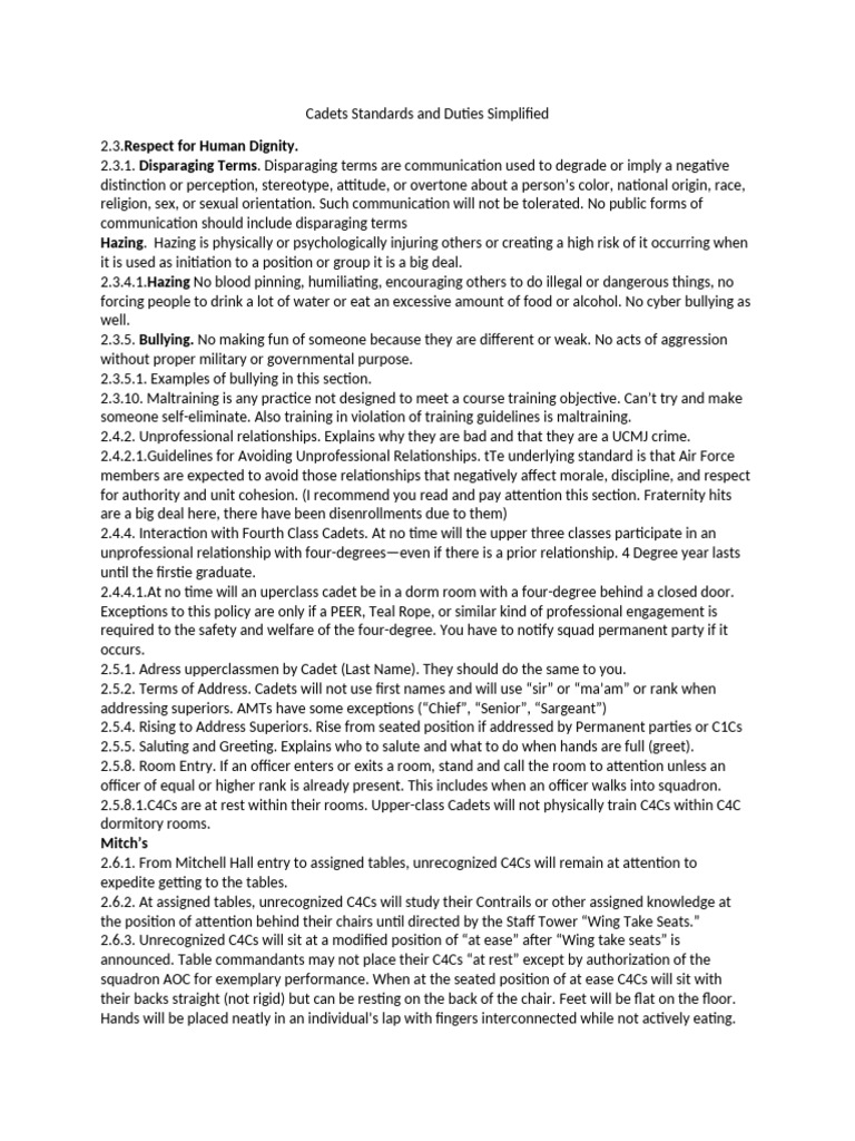 Cadet Standards and Duties Overview | PDF | Bullying | United States ...