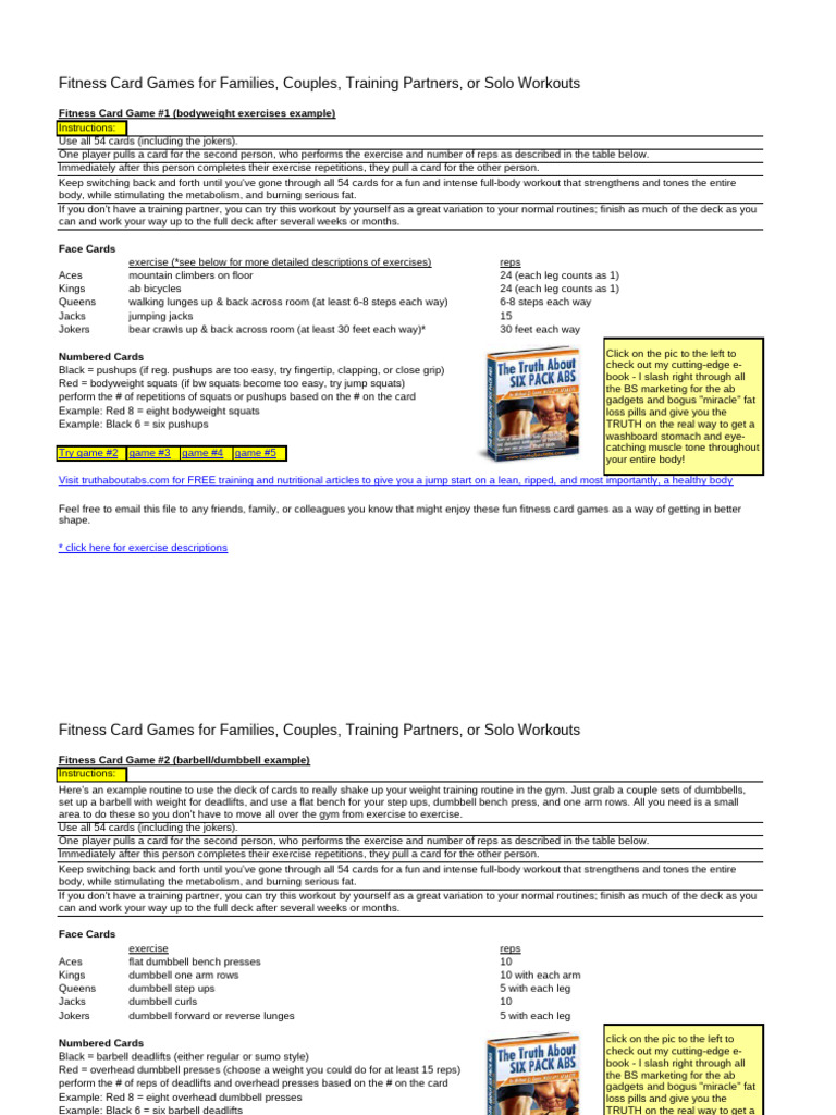 Card-Based Fitness Workouts Guide | PDF | Strength Training | Weight ...