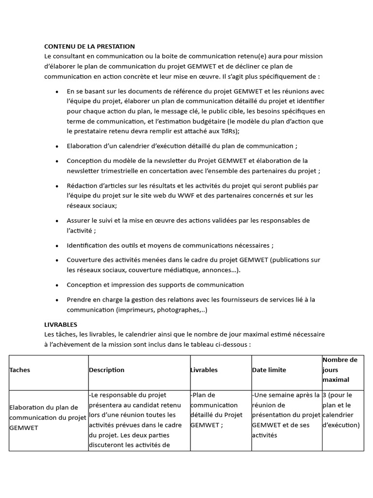 Plan de communication projet GEMWET | PDF | la communication | Consultant