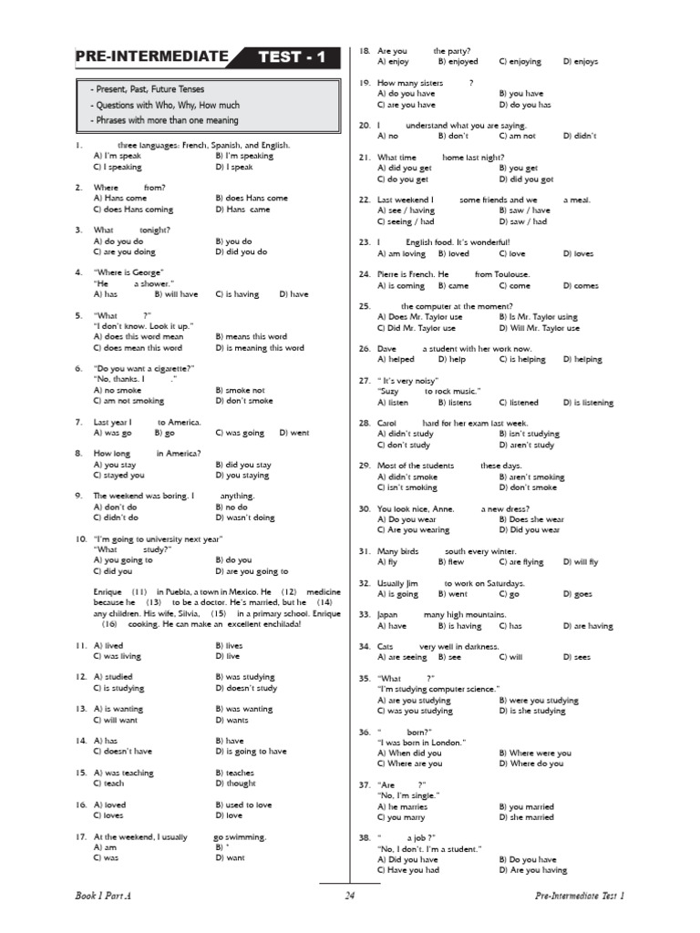 A2 to B1 Grammar Tests | PDF | Adjective | Linguistics