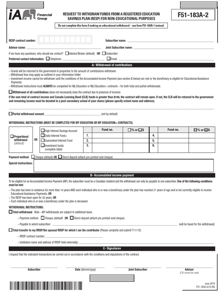 RESP Withdrawal Instructions and Forms | PDF | Economies | Taxes