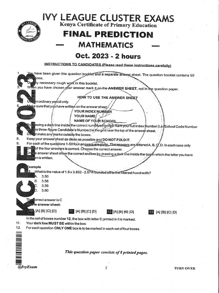 Ivy League Cluster Exams - Mathematics | PDF