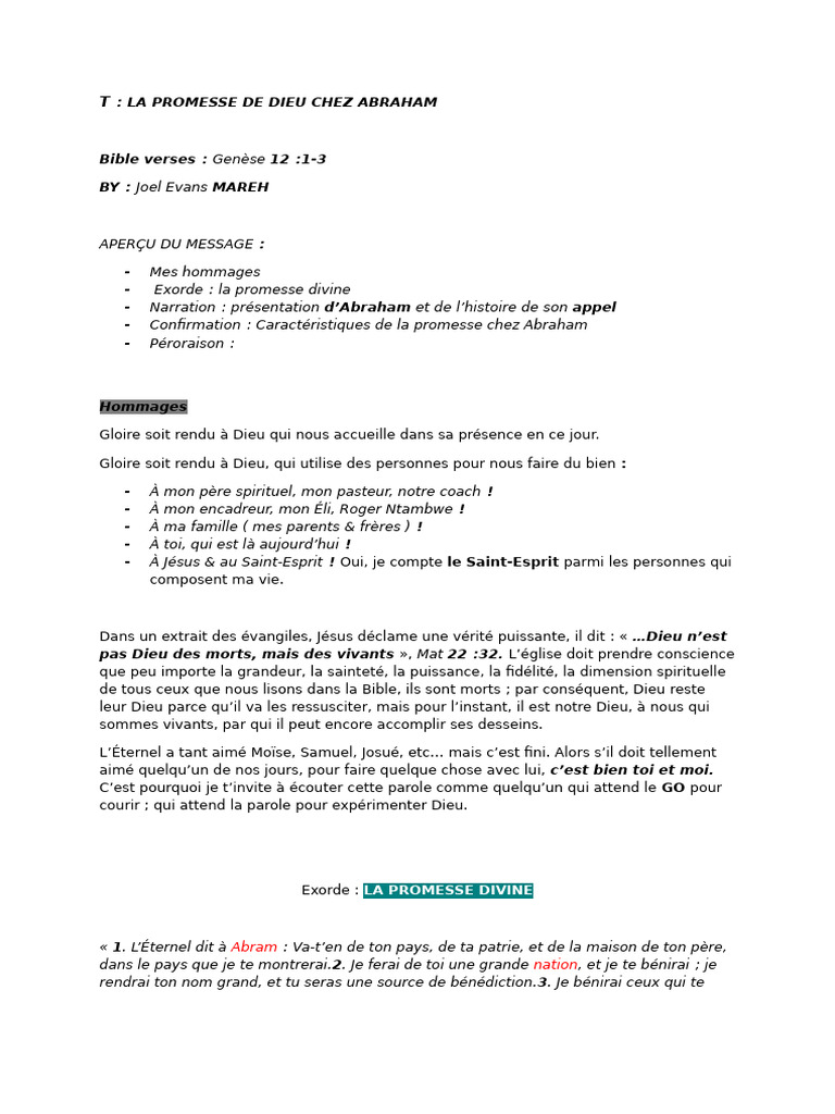 Promesse divine à Abraham dans la Bible | PDF | Abraham | Dieu