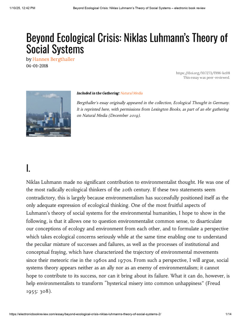Luhmann's Social Systems and Ecology | PDF