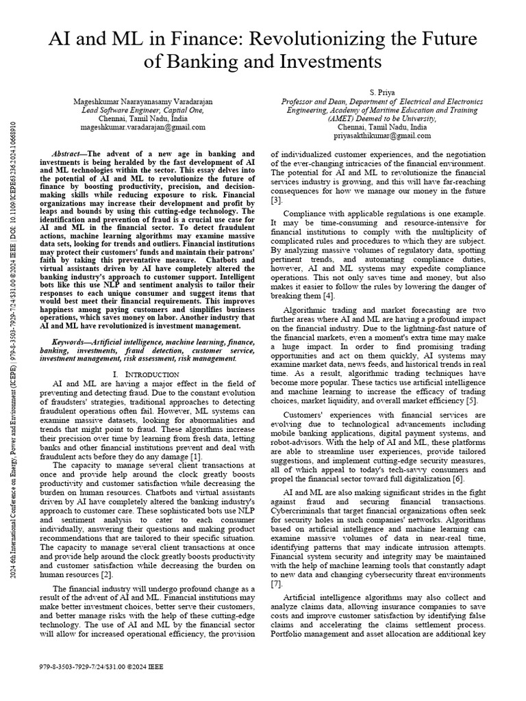 AI and ML Transforming Finance Industry | PDF | Modern Portfolio Theory ...
