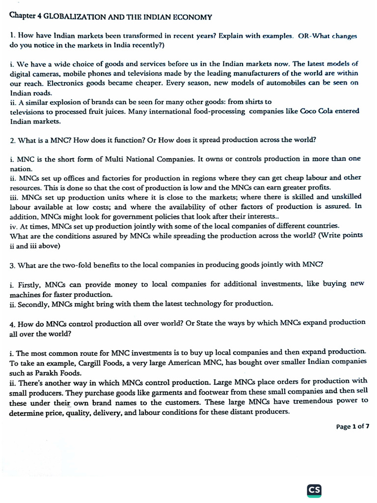 Globalization and The Indian Economy Notes. | PDF