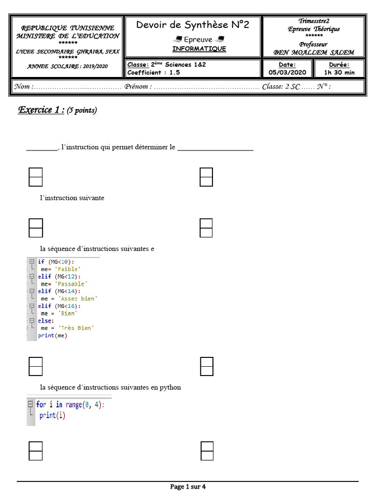 Devoir d'Informatique: Python et Algorithmes | PDF