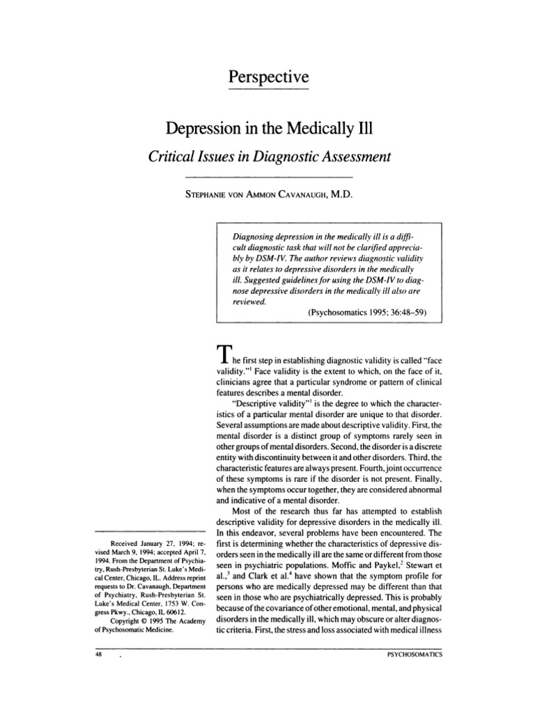 Depression in The Medically Ill - Critical Issues in Diagnostic ...
