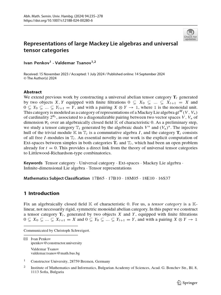 Mackey Lie Algebras and Tensor Categories | PDF | Representation Theory ...