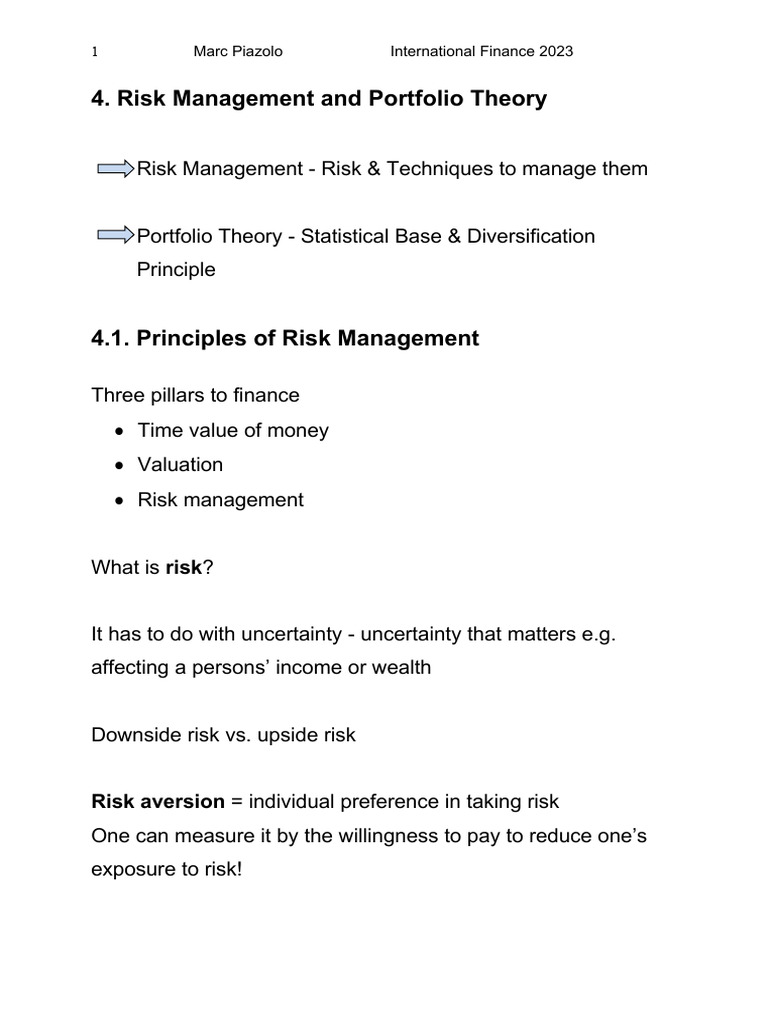 Risk Management and Portfolio Theory Guide | PDF | Risk ...