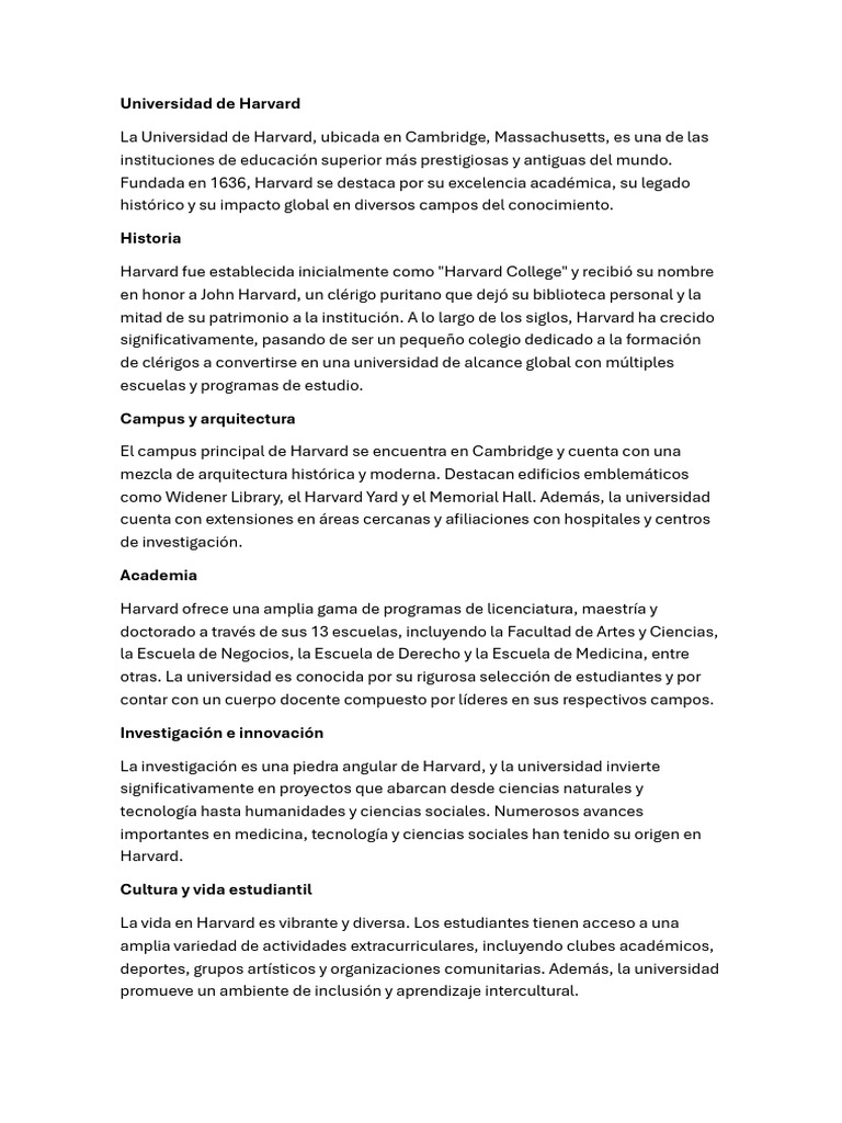 Universidad de Harvard: Historia y Excelencia | PDF | Universidad ...