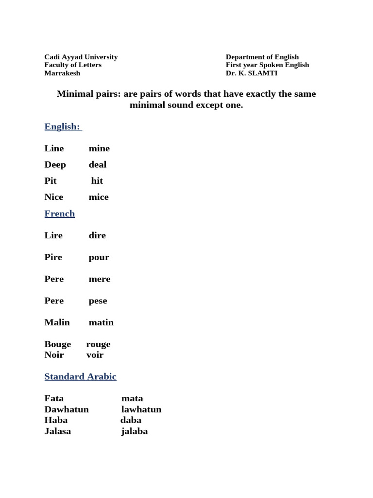 Language Minimal Pairs Guide | PDF