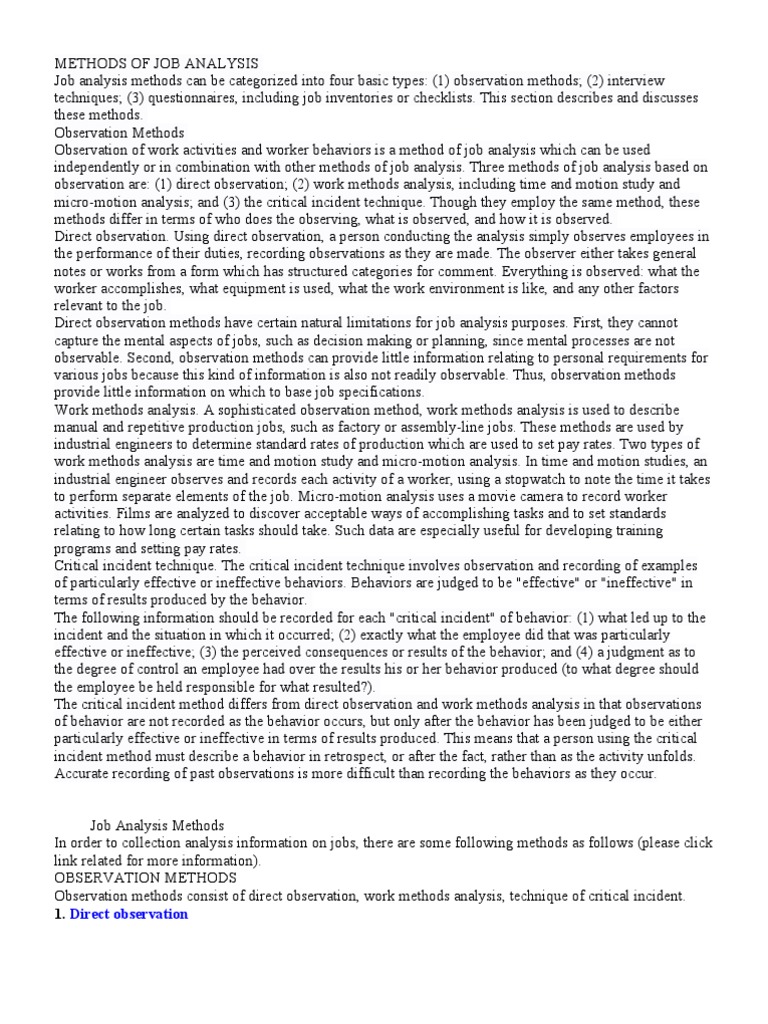 Methods of Job Analysis | PDF | Observation | Employment