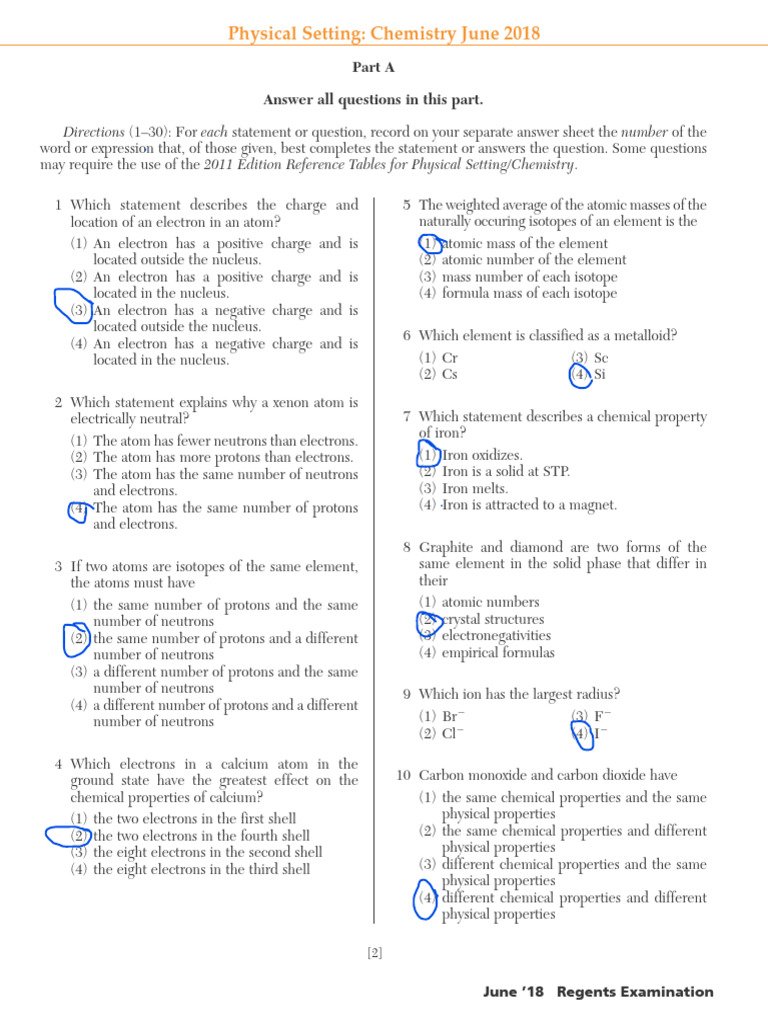 June 2018 Regents Exam Printable | PDF | Atoms | Chemical Elements