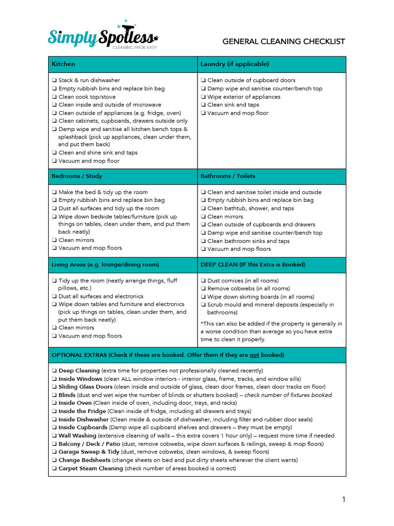 GeneralCleaningChecklist CleanerHelpDocs 220731 202701 | PDF | Room ...
