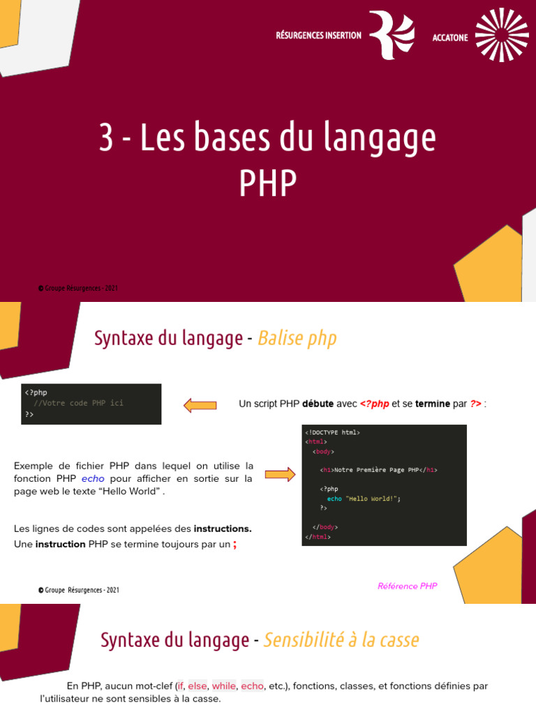 Introduction au langage PHP et variables | PDF | Structure de contrôle ...