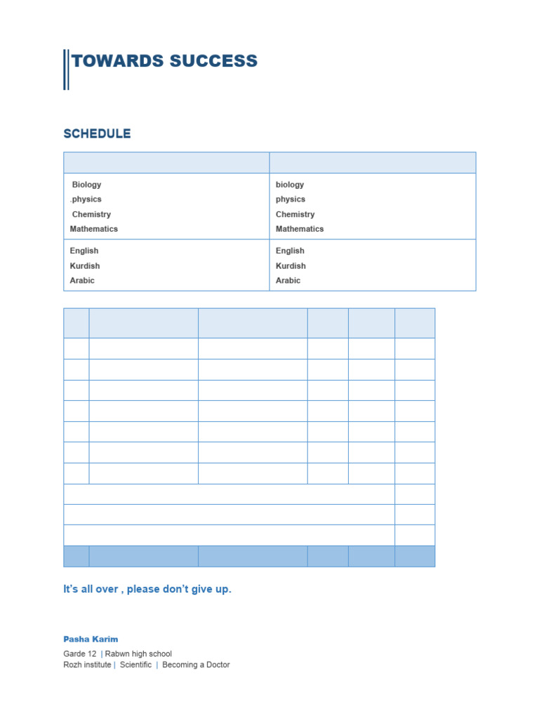 Towards Success: Schedule | PDF