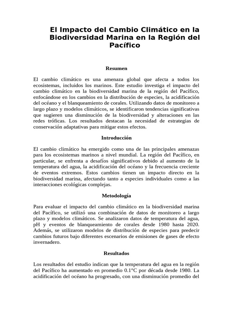 El Impacto Del Cambio Climático en La Biodiversidad Marina en La Región ...