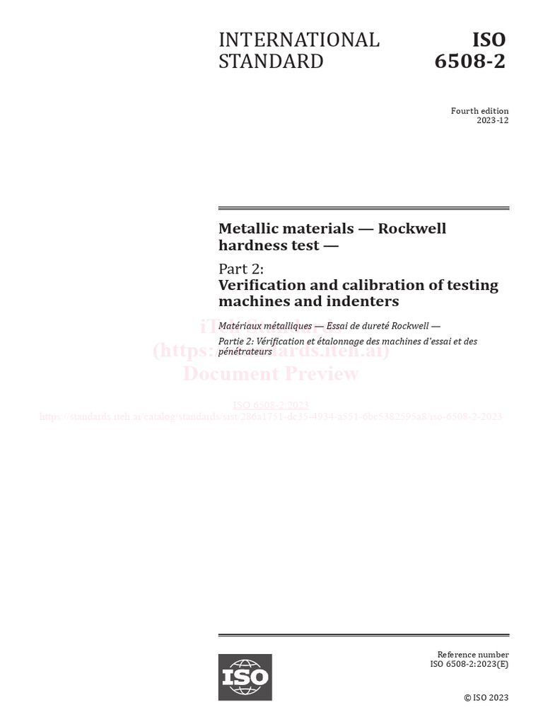 ISO 6508-2: Rockwell Hardness Calibration | PDF | Calibration ...