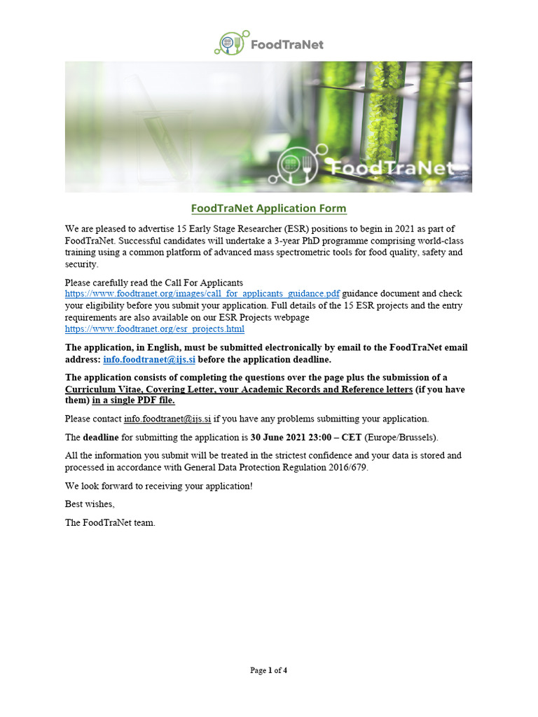 Foodtranet Application Form | PDF