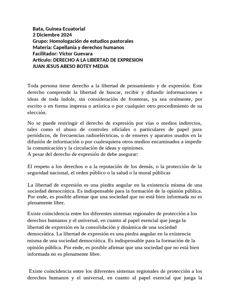 Derecho a la Libertad de Expresión | PDF | Libertad de expresión ...