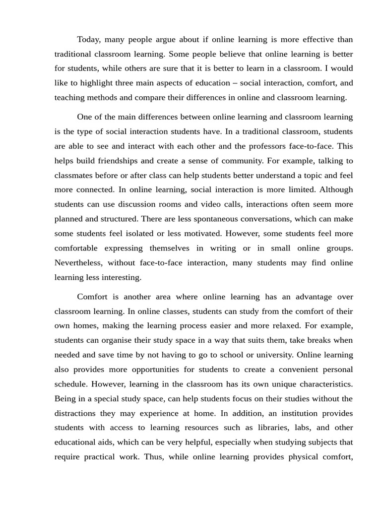 Online vs Classroom Learning Comparison | PDF | Educational Technology ...
