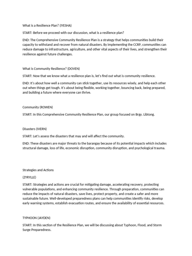 Comprehensive Community Resilience Plan | PDF | Emergency Management ...