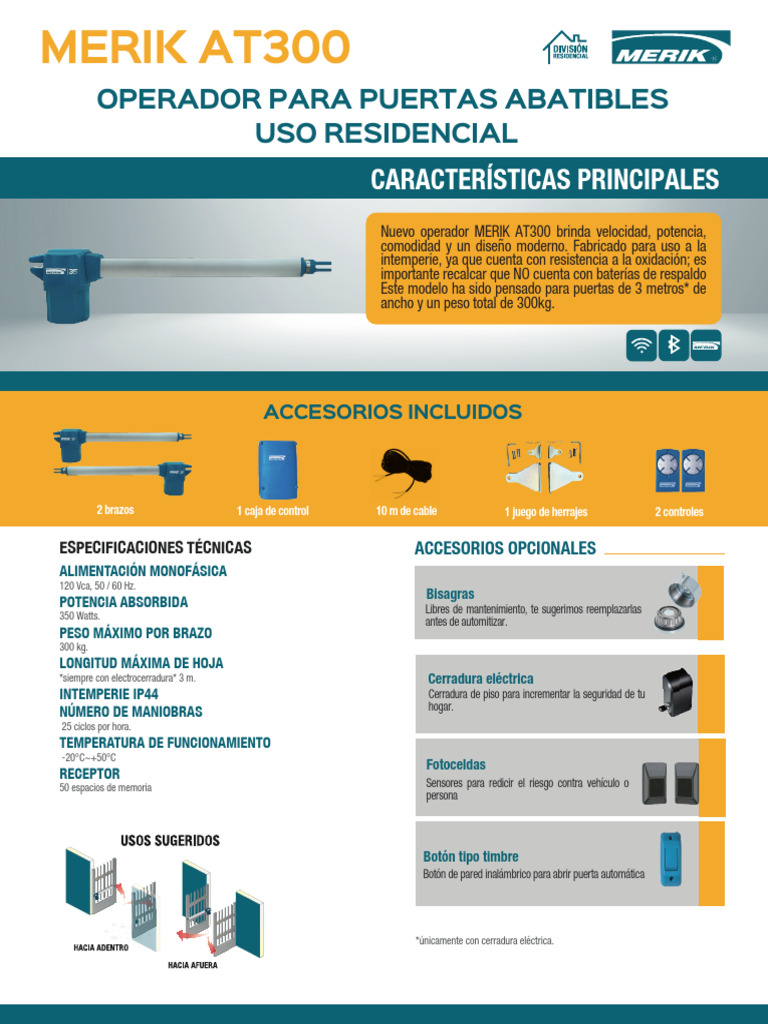 Operador Merik AT300 para Puertas Abatibles | PDF