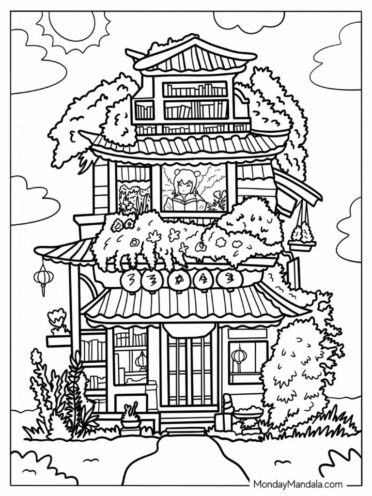 Cozy Cottagecore Japanese House Coloring Page | PDF