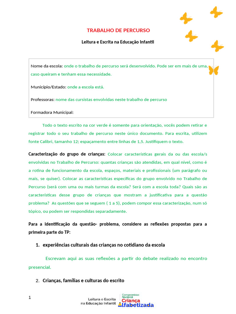 TP Template Completo | PDF | Pedagogia | Pré-escola