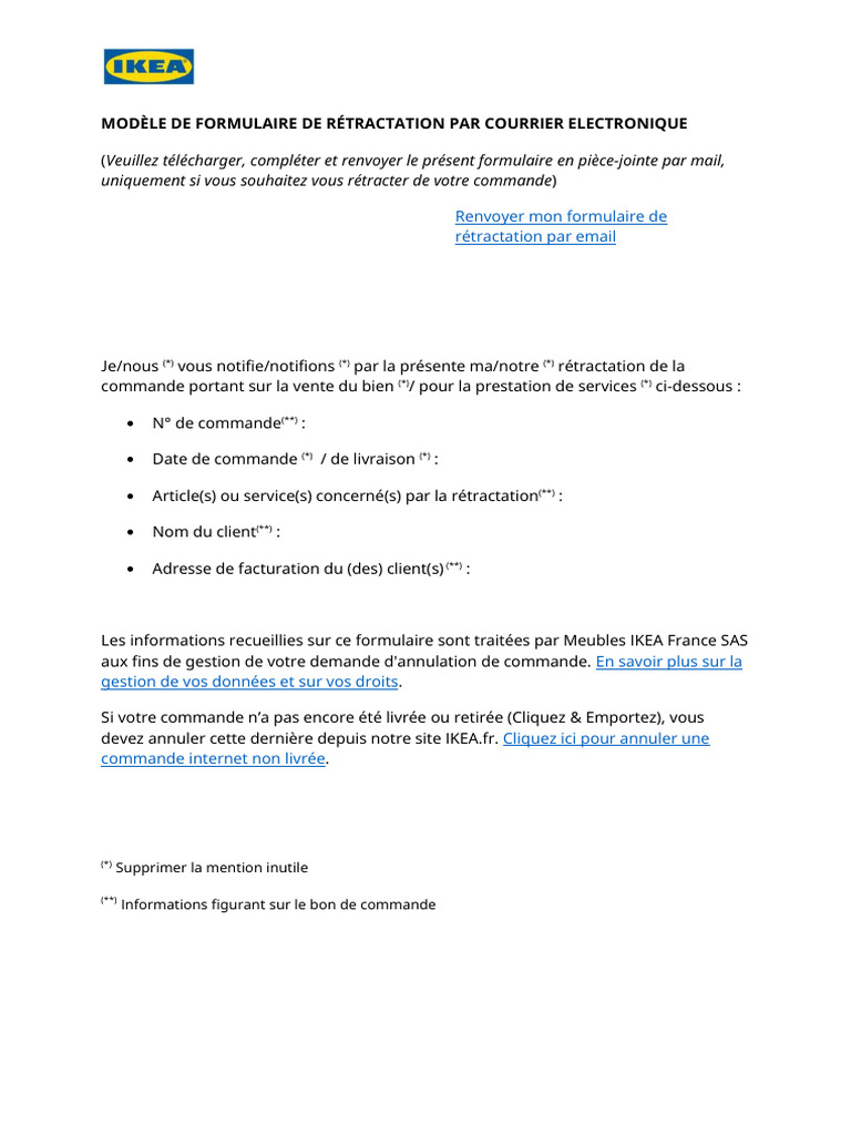 Modèle de formulaire de rétractation | PDF