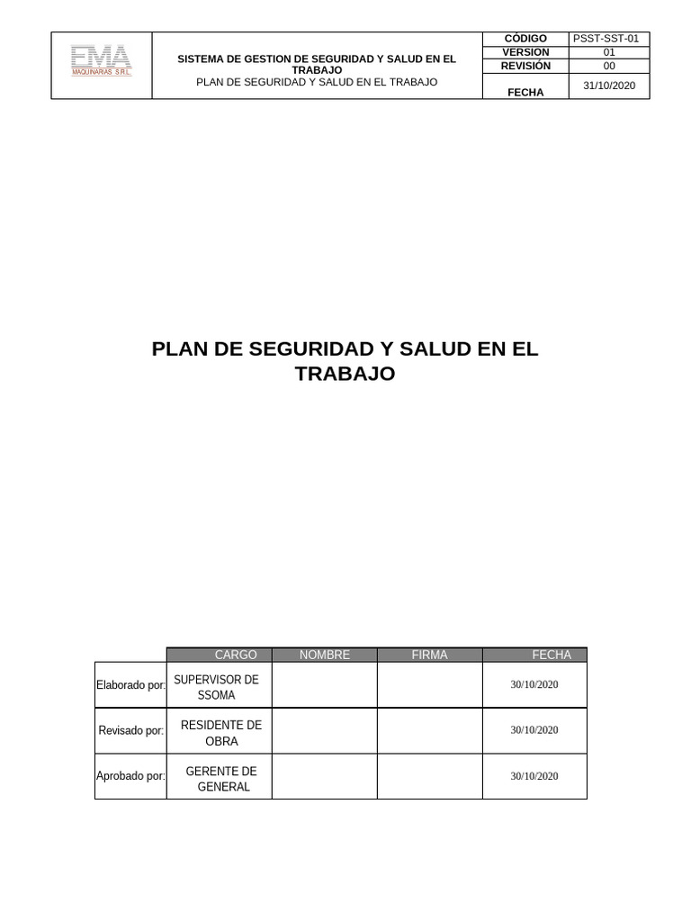 Plan de Seguridad y Salud Laboral | PDF | La seguridad informática ...