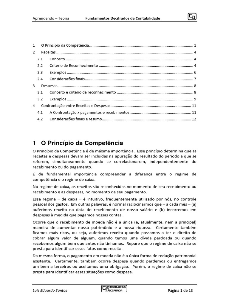 Princípio da Competência em Contabilidade | PDF | Contabilidade | Receita