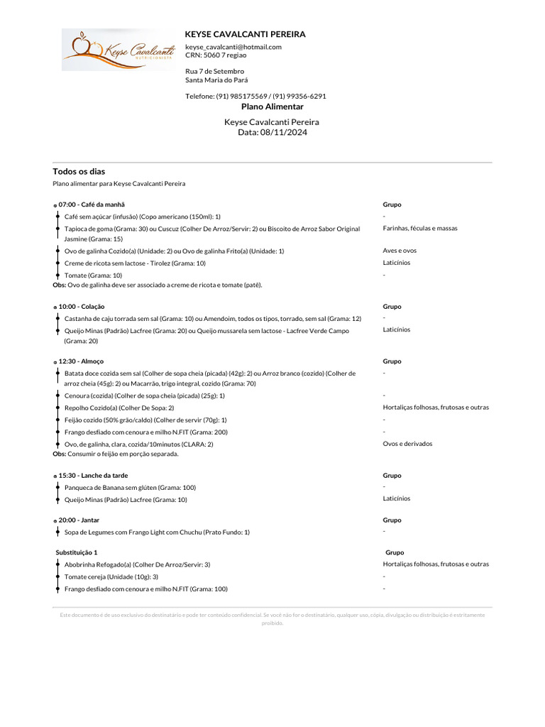 Plano Alimentar Personalizado Keyse | PDF | Culinária ocidental | Culinária