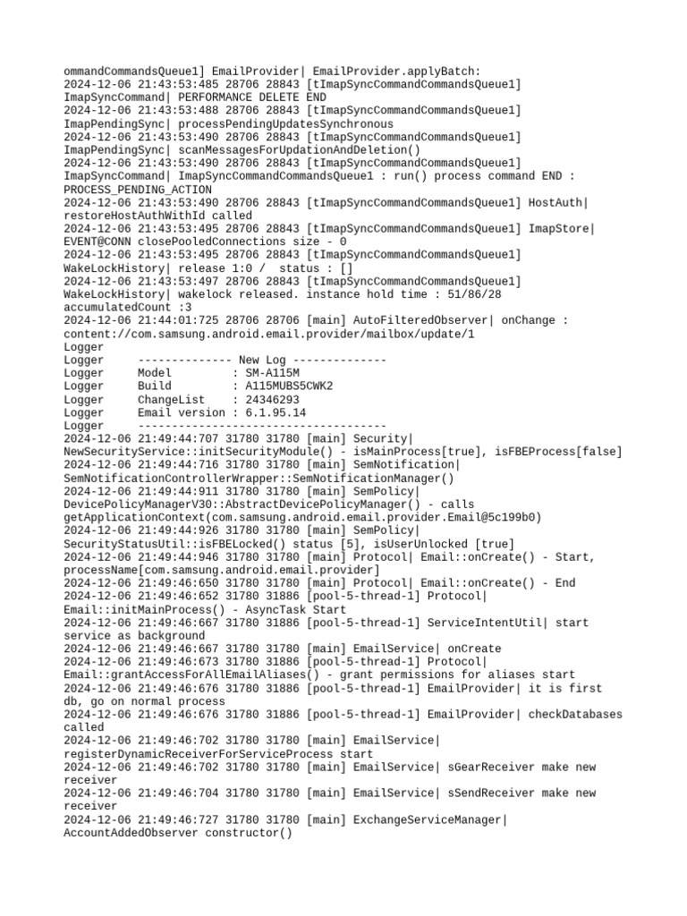 Email Provider Sync Log Analysis | PDF | Logging | Computing
