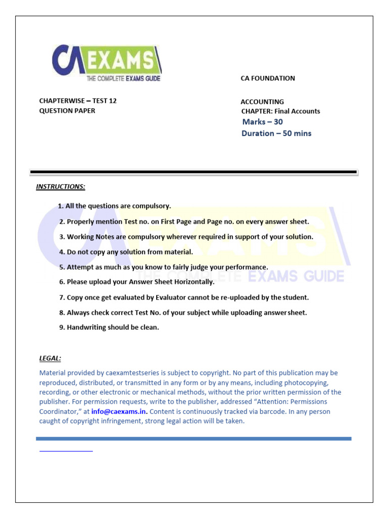 CAFC Accounts Test 12 - Question Paper1717498663 | PDF | Bad Debt ...