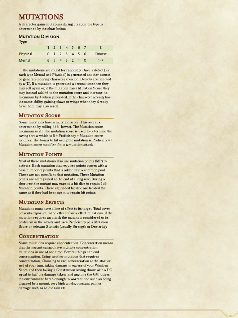 Character Mutation Guide and Effects | PDF | Perception | Mutation