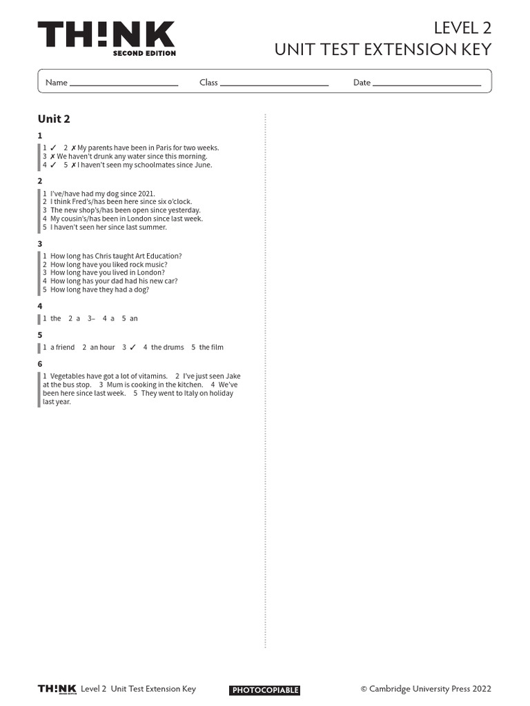 Level 2 Unit Test Extension Key | PDF