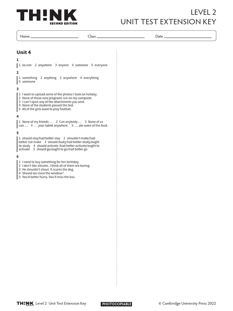 Level 2 Unit Test Extension Key | PDF