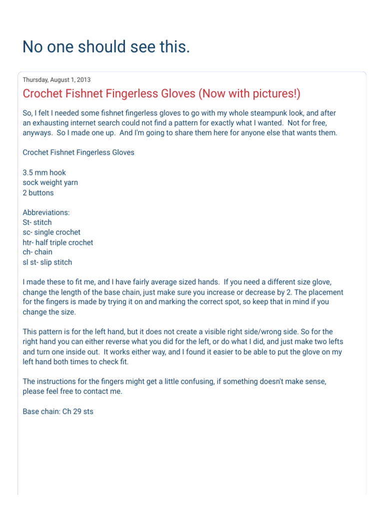 No One Should See This. - Crochet Fishnet Fingerless Gloves (Now | PDF ...