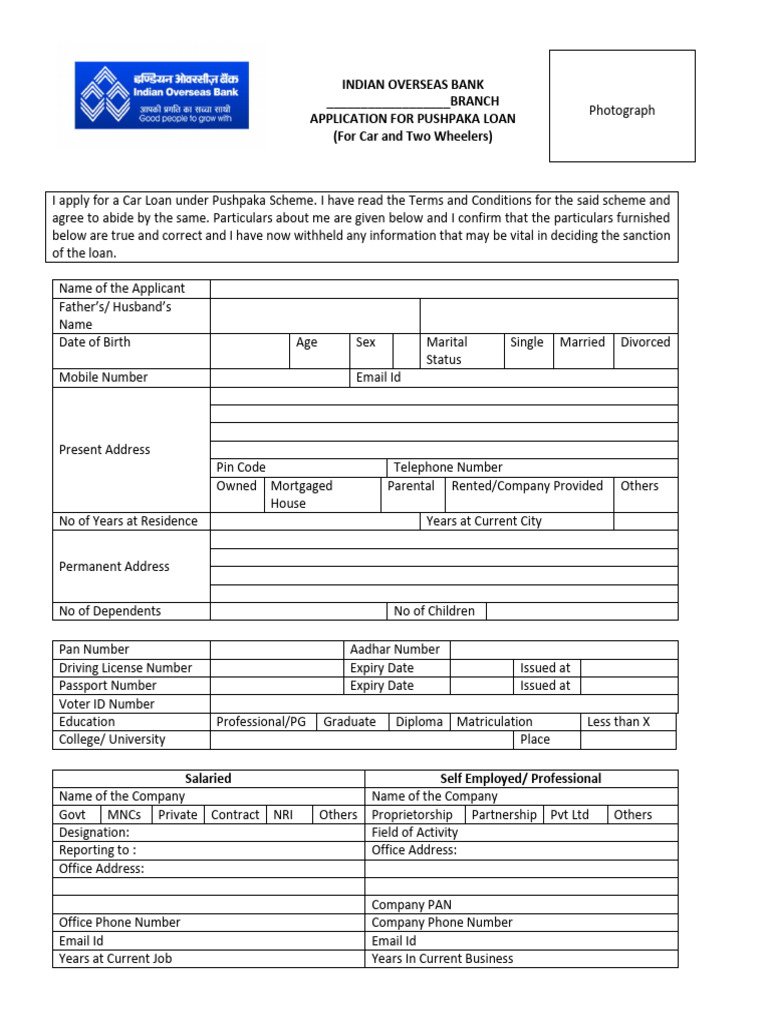 Pushpaka Application Form | PDF | Loans