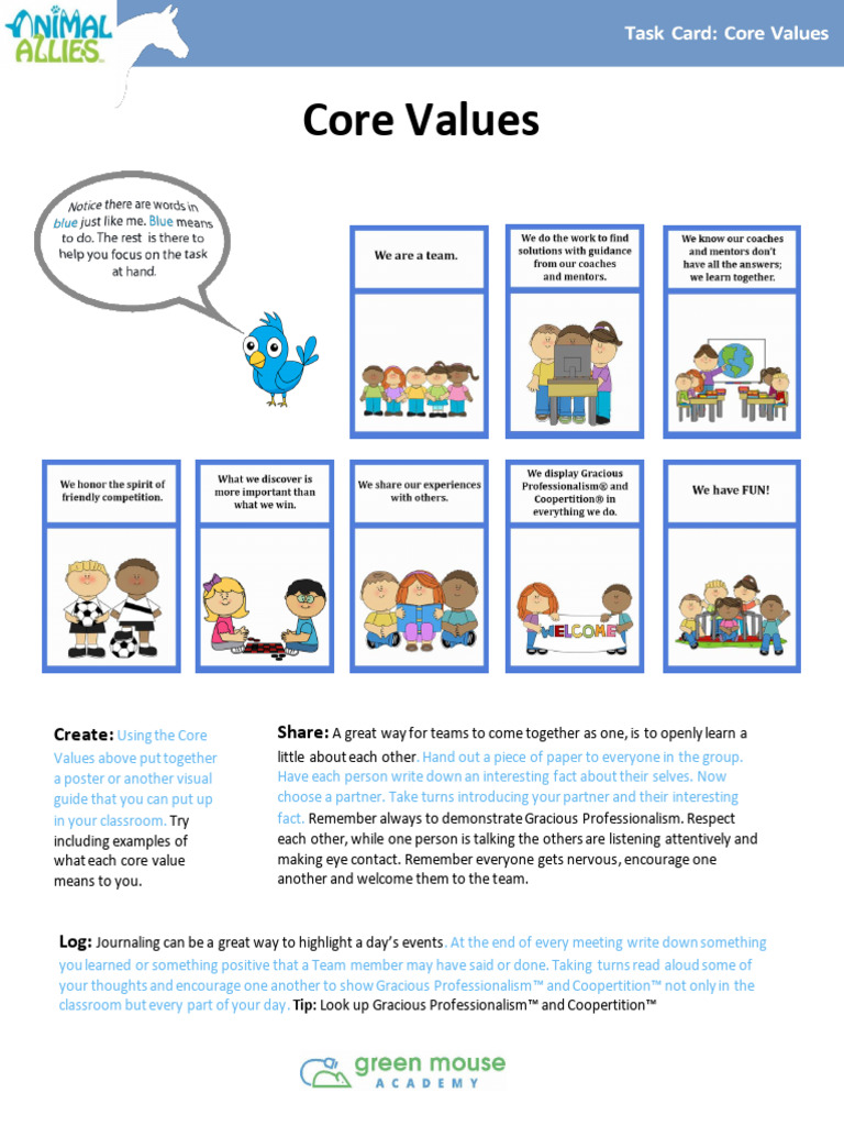 Core Values Task Card | PDF | Team Building | Human Communication