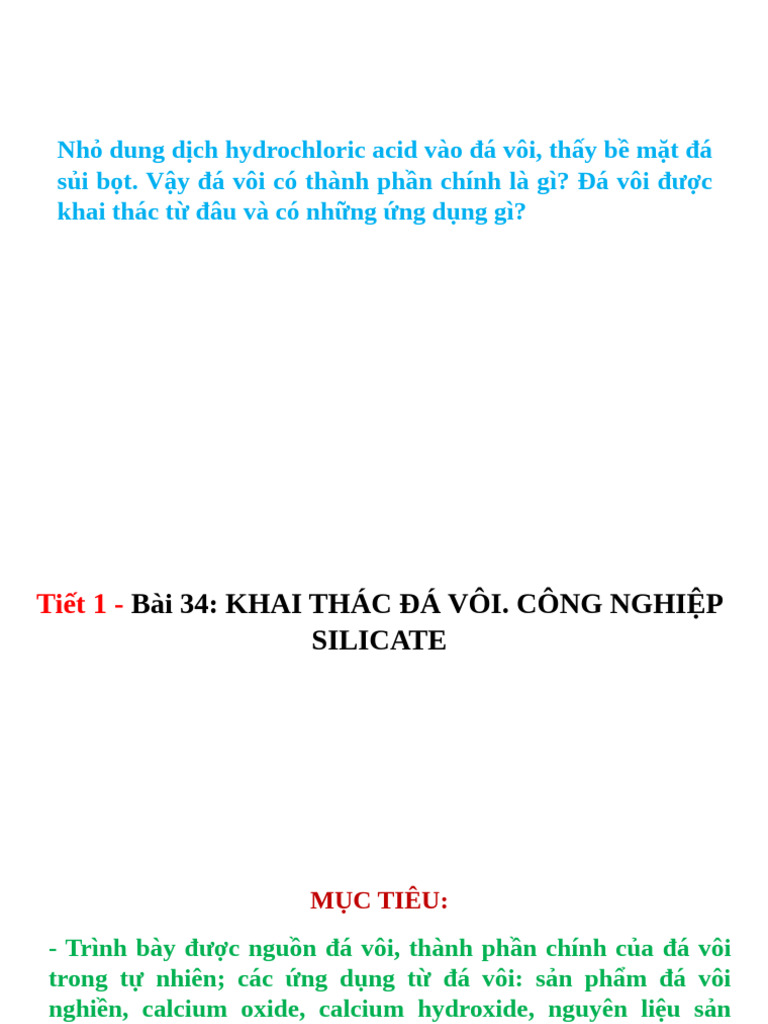 Bài 34. Khai thác đá vôi. Công nghiệp silicate | PDF
