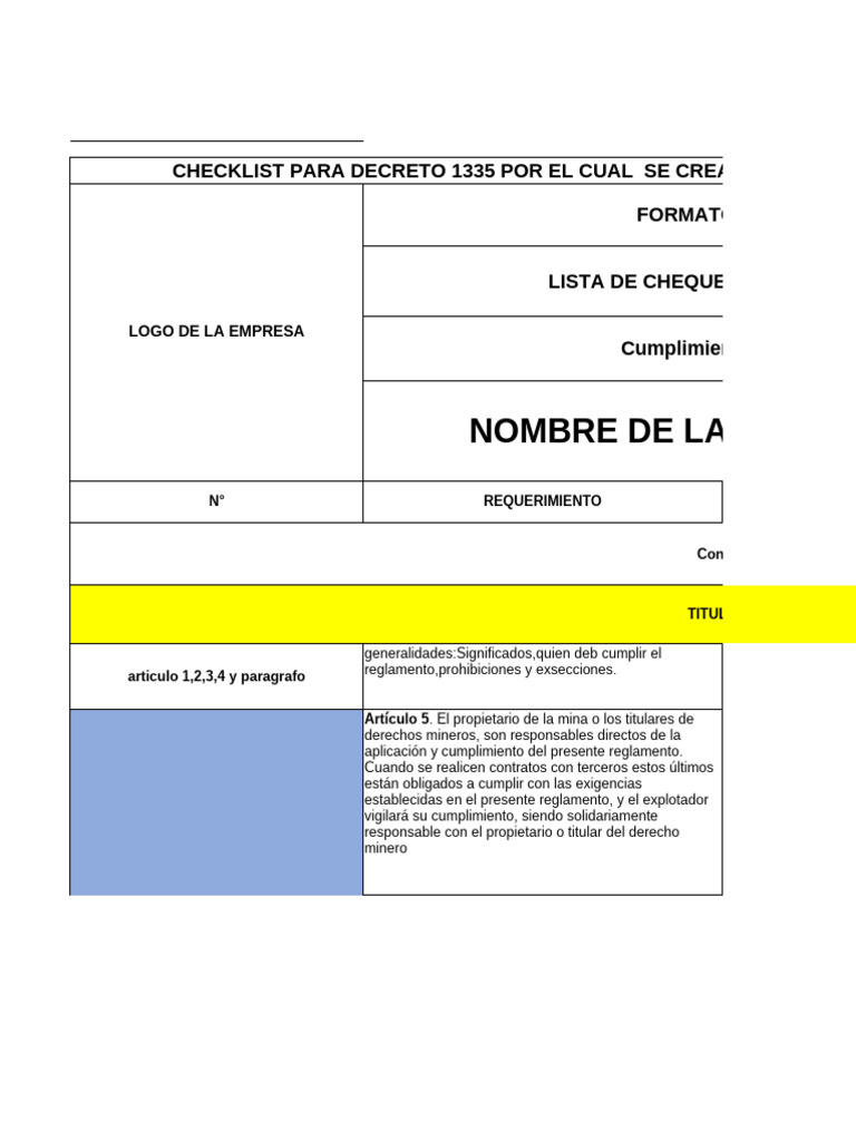 Checklist Cumplimiento Decreto 1335 Minería | PDF | Minería | Agua