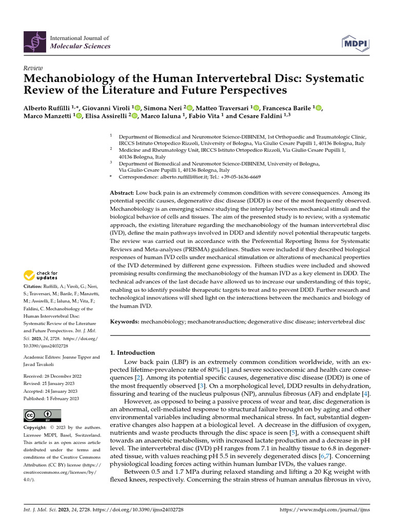 Mechanobiology of The Human Intervertebral Disc | PDF | Systematic ...